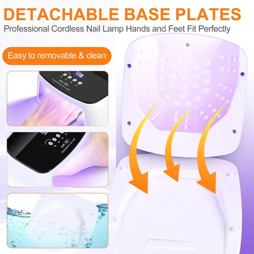 Vista 5 de Lámpara de uñas UV, 288 W, 8 horas, súper duradera, 15600 mAh, profesional, inalámbrica, lámpara LED UV para uñas, 66 cuentas de lámpara con sensor