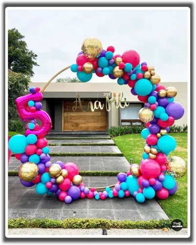 Vista 6 de LANGXUN - Kit de arco redondo metálico para globos, color dorado de 2.2 m, marco de soporte circular de fondo para decoración de boda, fiesta