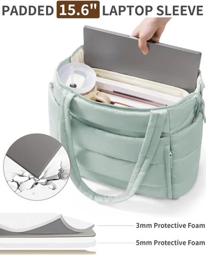 Vista 8 de Bolsa Tote Acolchada para Mujeres, Bolsa de Mano de Trabajo Ligera y Esponjosa para Maestras y Enfermeras, Bolsa de Hombro Acolchada para Escuela