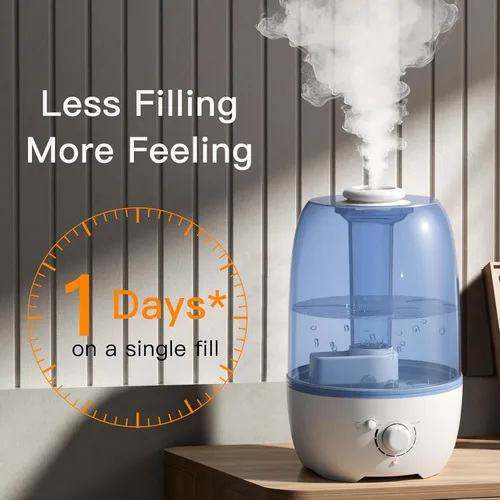 Vista 2 de MEGAWISE Humidificador para dormitorio infantil con gran capacidad de 3.2L, diseño sin fugas, salida de niebla fina, apagado automático, tanque Azul