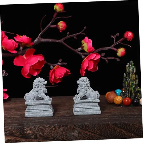 Vista 7 de DOITOOL 2 estatuas de perro Foo, leones guardianes, estatuas de piedra Feng Shui, estatuas de león de estilo chino, figuras coleccionables