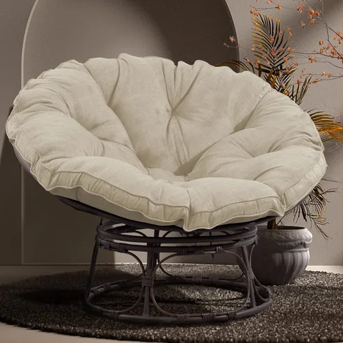 Vista 2 de Joyside Papasan - Silla con cojín y marco, silla Papasan de mimbre de 46 pulgadas, silla de platillo grande, marco marrón con cojín beige