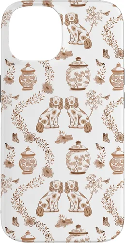 Vista 4 de Funda para iPhone XS Max Preppy Marrón y Blanco Toile Chinoiserie Perros y Jengibre