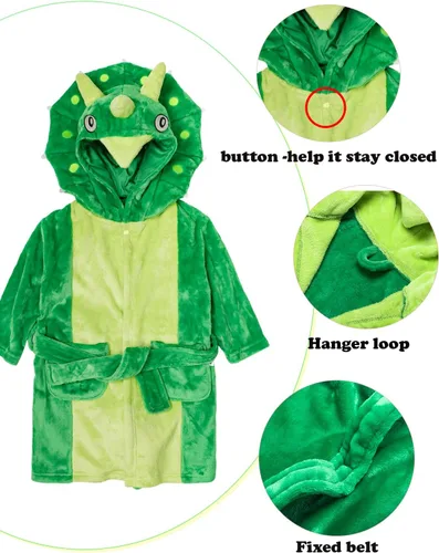Vista 8 de LOLANTA Boys' Girls' Hooded Flannel Bathrobes Kids Soft Sleepwear Dinosaur Dressing Gown Gift
