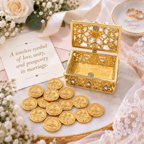 Vista 7 de Arras de Boda - Monedas de Boda - Caja decorativa con cristales de diamantes de imitación recuerdo 76 (dorado)