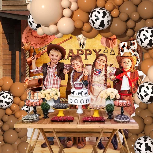 Vista 5 de JOGAMS Kit de guirnalda de arco de globos de vaca con 163 globos con estampado de vaca marrón desnudo para granja, vaquera occidental, temática