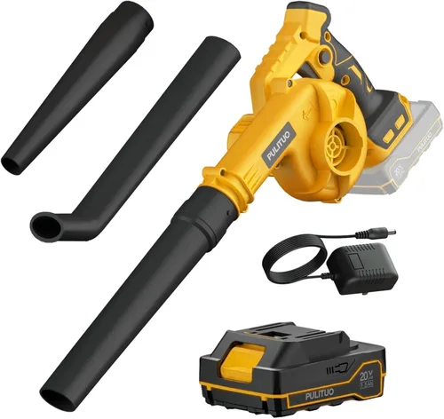 Vista 8 de Soplador de hojas inalámbrico con 2 baterías y cargador, soplador eléctrico de hojas de 20 V, soplador pequeño de hojas de 120 MPH, soplador