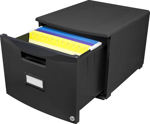 Vista 3 de Storex gabinete de un solo cajón de mini archivo con cerradura, 18.25 x 14.75 x 12.75 in, color negro, (61265B01C), Negro Total 1