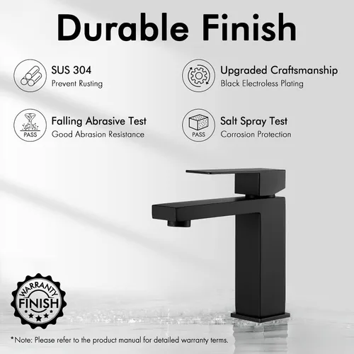 Vista 2 de KES Grifo de baño negro y desagüe de lavabo de baño con desbordamiento, grifo de un solo orificio certificado por cUPC con tapón de drenaje