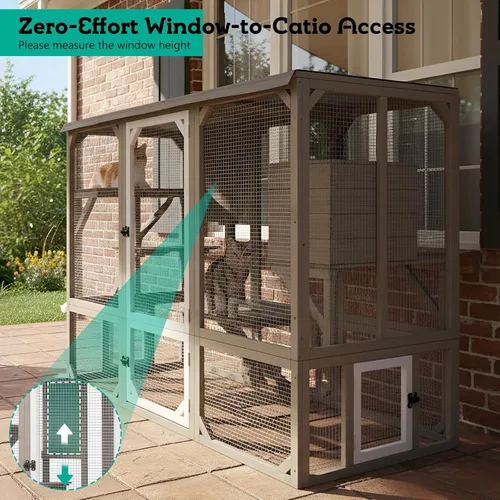 Vista 3 de Cercado Catio grande de 118" para gatos al aire libre, recintos para patio de gatos resistentes a la intemperie para múltiples gatos, jaula exterior