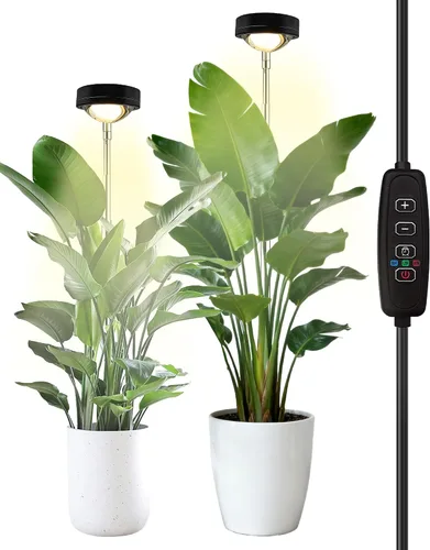 Vista 9 de yadoker - Luz de cultivo de plantas, luz LED de espectro completo para plantas de interior, lupa negra, altura ajustable, temporizador automático