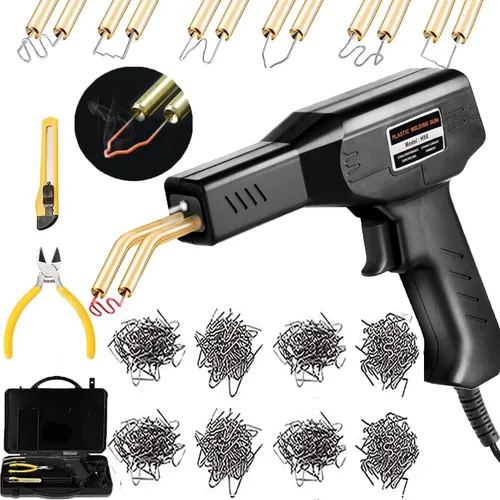 Vista 10 de Kit de Reparación de Parachoques de Coche con Soldador de Plástico, 6 Tipos 1050 Grapas Kit de Soldadura de Plástico Kit de Reparación de Rojo