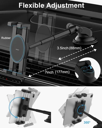 Vista 4 de Soporte para tablet de automóvil, soporte telescópico para tableta de automóvil, compatible con iPad Pro/Air/Mini, Galaxy Tab/Z Fold, Fire HD