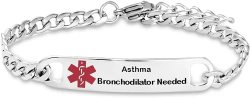 Vista 4 de Pulseras de identificación de alerta médica para hombres y mujeres, cadena de acero inoxidable SOS, identificación de emergencia, ICE Health