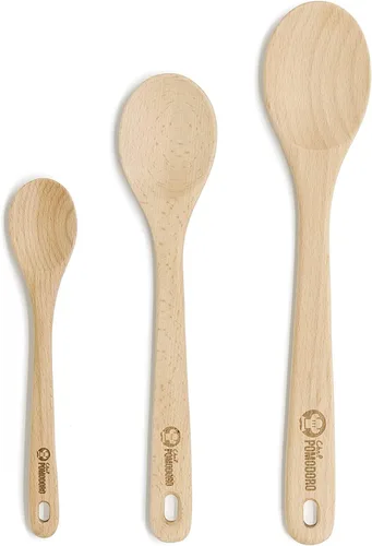 Vista 9 de Chef Pomodoro Juego de utensilios de cocina de bambú de 3 piezas, espátula de madera grande de 12.5 pulgadas y juego para freír