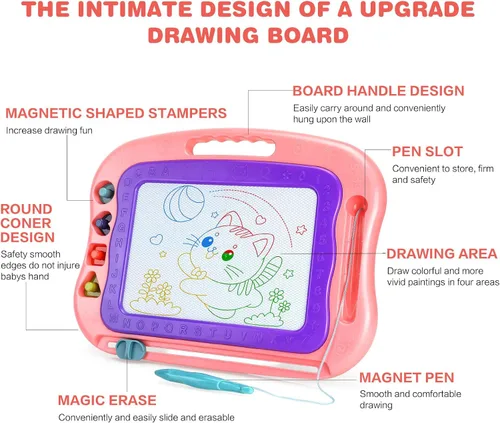Vista 6 de Wellchild Tablero magnético de dibujo, juguetes para niñas y niños de 3 años, tablero magnético de garabatos para niños, almohadilla de dibujo