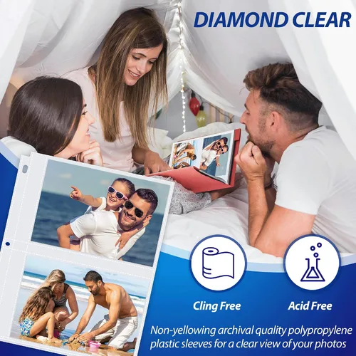 Vista 3 de Better Office Products Hojas de repuesto para álbumes, 5 x 7 pulgadas, pesadas, de 3 anillos transparentes con 3 anillas, 100 fotos en total, cada