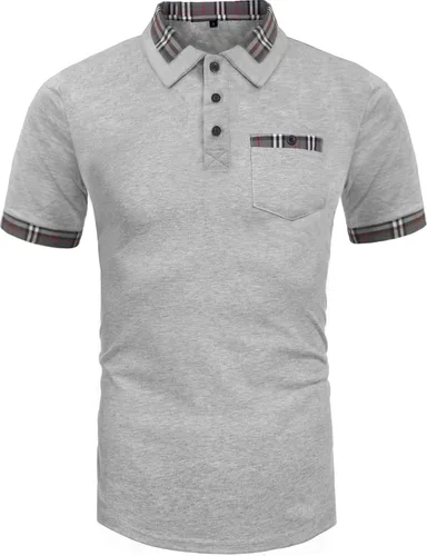 Vista 2 de Daupanzees Polo clásico casual de manga corta con cuello a cuadros para hombre
