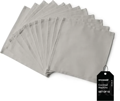 Vista 29 de Encasa XO Juego de 12 servilletas de tela de cóctel Servilletas de mesa de algodón puro Tamaño (9 x 9 pulgadas) B gris sólido Lavable a
