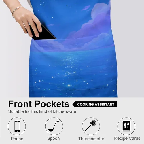 Vista 5 de MUSM Apron for Adults - 27.6 X 31.5 Inch, Heavy-Duty Polyester Aprons with Two Large Pockets, Waterproof Fluorescent Sea Kitchen Apron for Cooking