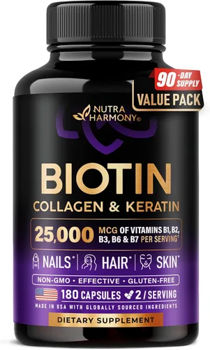 Vista 11 de Biotina Colágeno Ácido hialurónico Queratina - Vitaminas para apoyar el crecimiento del cabello y la fuerza - Suplemento para la piel