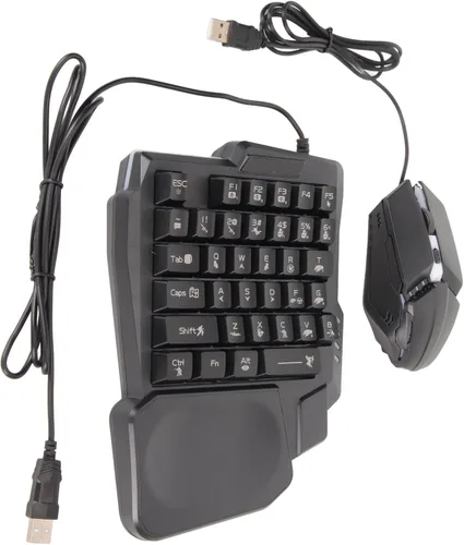 Vista 8 de Gugxiom Combo de teclado y mouse RGB para juegos con una mano, teclado de sensación mecánica de media mano, para móviles, juegos de League of Legends