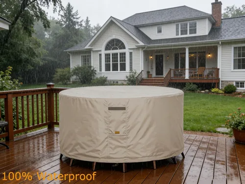 Vista 5 de Fundas para muebles de patio, resistentes al agua, 600D, resistentes a los rayos UV, redondas, para exteriores, pequeñas, redondas, 48 pulgadas