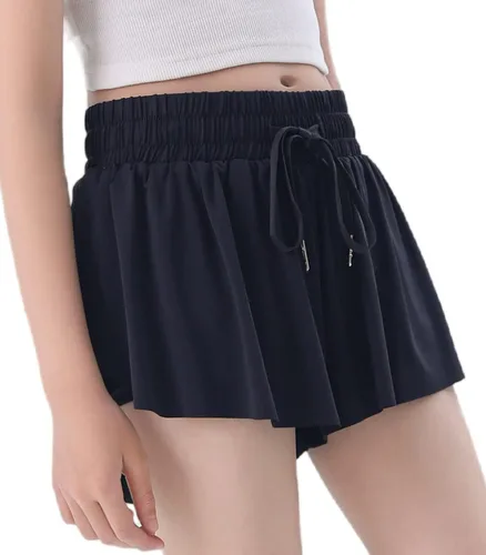 Vista 6 de Paquete de 3 pantalones cortos fluidos con bolsillos 2 en 1 para jóvenes, adolescentes y niños, faldas atléticas de mariposa para correr, deportes