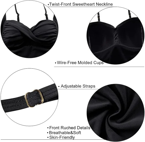 Vista 6 de Hilor Trajes de baño tankini para mujer, con pliegues en la parte delantera, trajes de baño retro