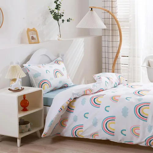 Vista 4 de Juego de funda de edredón para niños, tamaño completo, funda de edredón de microfibra de nube arcoíris de 3 piezas con fundas de almohada con cierre