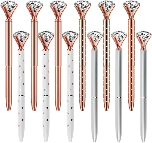 Vista 11 de Oddmoal Bolígrafos de diamantes divertidos y elegantes para mujer, bolígrafos de metal brillante, tinta negra, 12 unidades (colores mezclados)