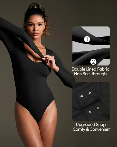 Vista 3 de IUGA Body de manga larga para mujer, con control de abdomen, cuello en V, trajes para mujer