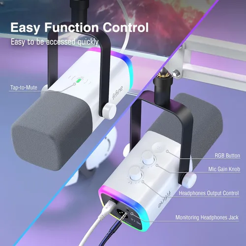 Vista 6 de FIFINE - Kit de micrófono para juegos XLR/USB, set de micrófono dinámico para transmisión para PC, micrófono de computadora para grabación de Blanco