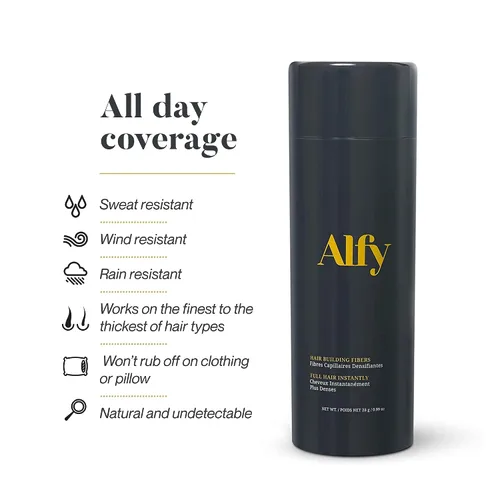 Vista 7 de Alfy Kit de iniciación – Fibras capilares para adelgazar el cabello – Fibras de queratina de primera calidad para hombres y mujeres – Fibras Marrón