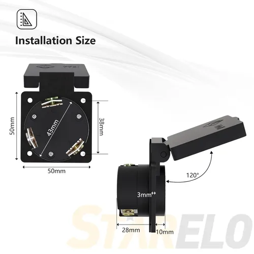 Vista 3 de Receptáculo de bloqueo de 30 amperios para generador NEMA L6-30R con cubierta, 250 voltios, 2 polos, 3 cables, resistente a la intemperie, al polvo