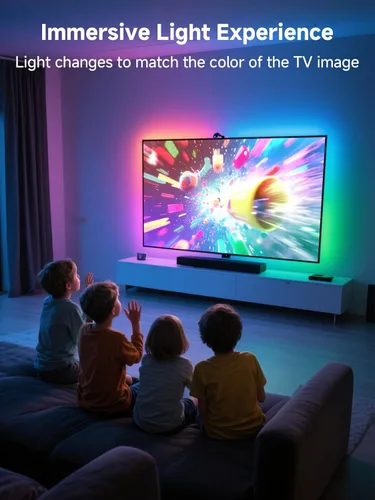 Vista 4 de GIPOYENT Retroiluminación LED para TV con cámara, luces de sincronización de pantalla RGBIC de 10.5 pies para televisores y monitores de PC de 32 a