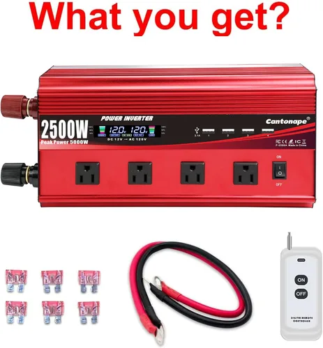 Vista 9 de Cantonape 2500W Power Inverter 12V to 110V/120V DC to AC with LCD Display