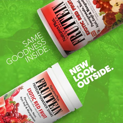 Vista 2 de NaturesPlus FRUITEIN - Batido exótico de frutas rojas – 1.3 libras – 0.46 oz de proteína a base de plantas por porción – Apoya la energía