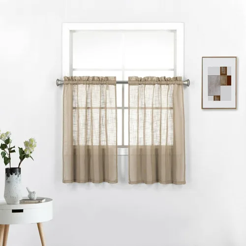 Vista 37 de 2 piezas de cortinas de aspecto de lino sólido y elegante, paneles totalmente cosidos, niveles de tratamiento de ventanas
