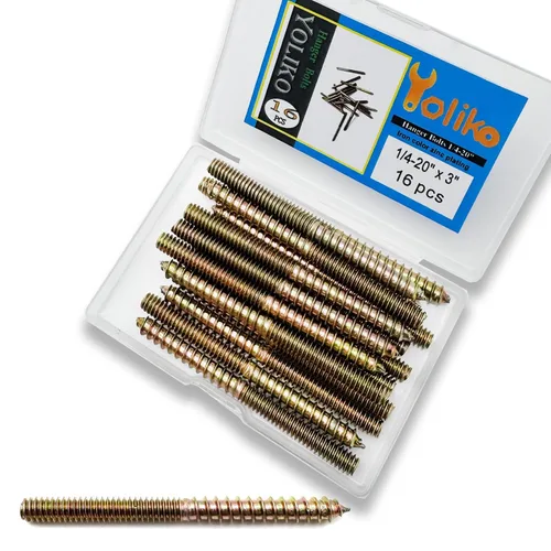 Vista 14 de Paquete de 16 pernos de suspensión de 1/4-20 x 1-1/4 pulgadas con doble cabeza y clavija de madera, para tornillos de muebles y varillas roscadas