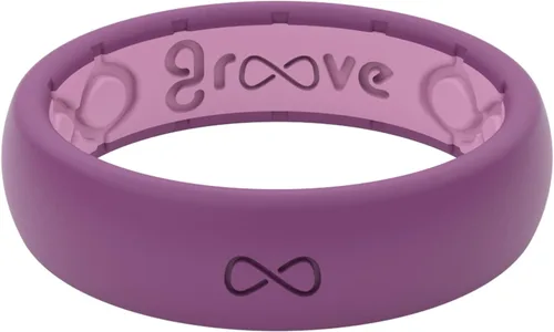 Vista 15 de Groove Life Anillo de silicona sólido y delgado - Anillos de boda de goma transpirables para mujeres, cobertura de por vida, diseño único, anillo