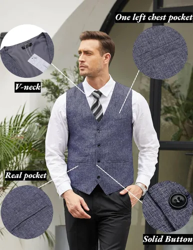 Vista 5 de COOFANDY Chalecos casuales de negocios para hombre, chaleco ligero y ajustado