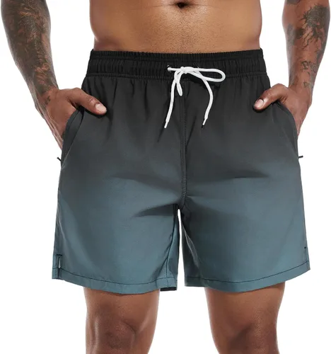 Vista 8 de SILKWORLD Traje de baño para hombre, pantalones cortos de playa de secado rápido con bolsillos Ejército Verde-ag