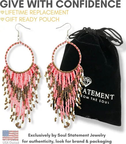Vista 9 de Western Earring Bundle for Women Boho Turquoise Patina Tassels & Handmade Colorful Bead Dangles for Concerts & Festivals