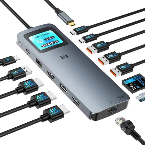 Vista 10 de Selore&S-Global USB C divisor USB C 4K/60Hz DP Alt Mode, Adaptador USB C Hub multipuerto con 2 salidas de vídeo USB C, transferencia de datos