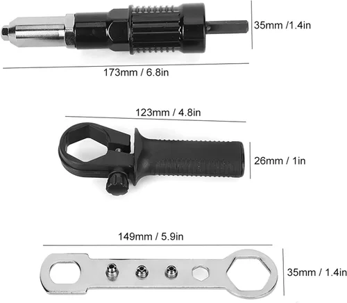 Vista 3 de Kit adaptador de pistolas de remache, accesorio de remache de taladro eléctrico, herramienta de mano remachadora, con mango de mango, acero