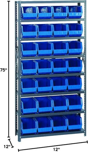 Vista 136 de Quantum QSBU-245BK Heavy Duty Shelving Unit with (7) Shelves and (24) QUS245 Black Bins for Garage Warehouse Storage Distribution 400 lb Load