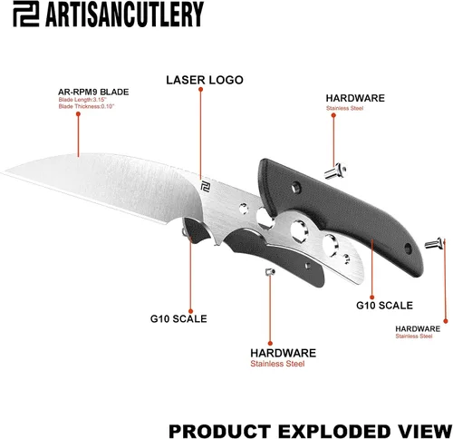 Vista 9 de ARTISANCUTLERY Cuchillo táctico Sea Snake (ATZ-1842) AR-RPM9 Hoja de acero en polvo G10 Mango Cuchillo de hoja fija Negro