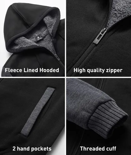 Vista 20 de SCODI Sudaderas con capucha para hombre, forro polar pesado, cremallera completa, forro de sherpa grueso, chaqueta con capucha