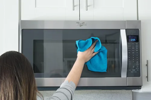 Vista 3 de Paños de limpieza de microfibra, atraen el polvo como un imán, paños de plumero azul y azul oscuro, paquete de 20